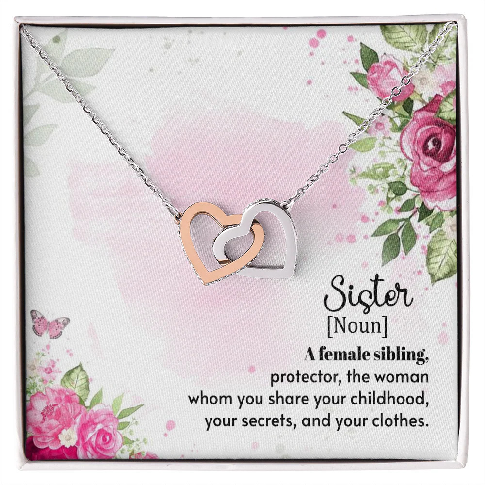 Sister a Female Sibling Inseparable Hearts CZ Necklace Silver Tone Standard Box